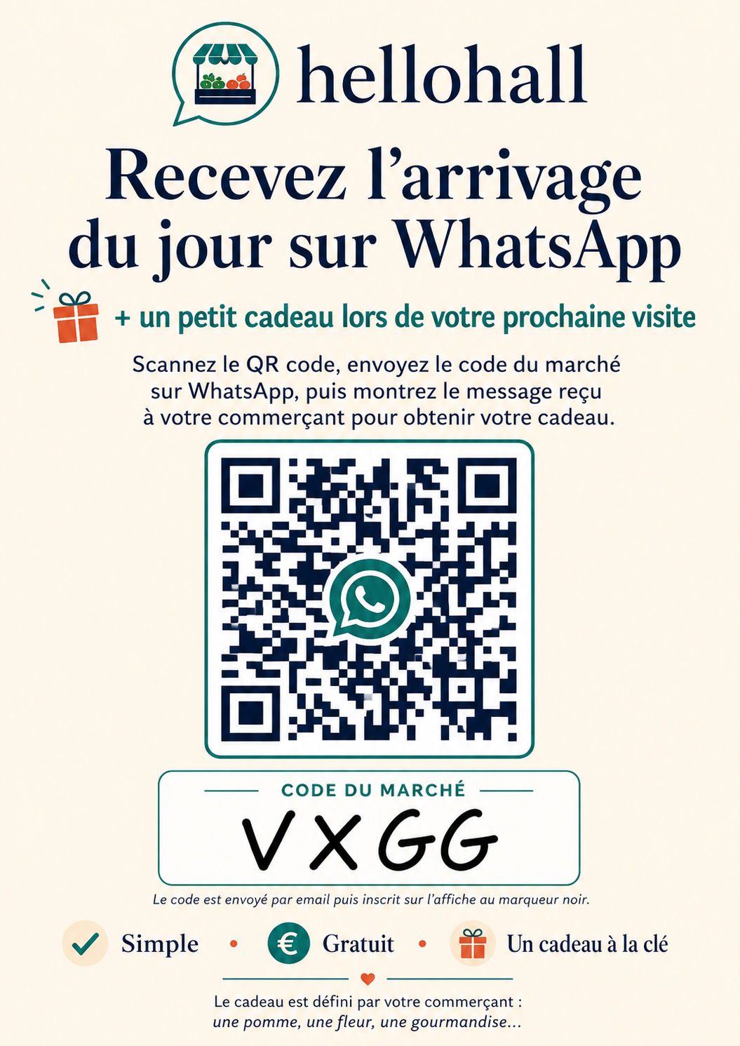 Affiche QR hellohall avec cadeau de bienvenue